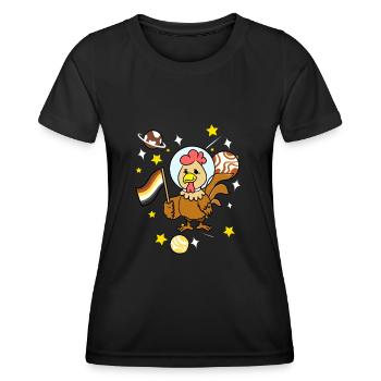 Huhn im Weltraum Gay Bear Pride - Frauen Funktions-T-Shirt - Schwarz - Vorne - AI Model Female 172 light (172cm)