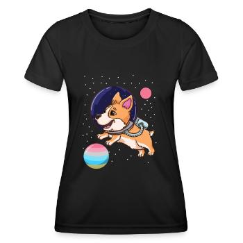 Fierté de l’astronaute Corgi Genderflux - T-shirt sport Femme - noir - Devant - AI Model Female 172 light (172cm)
