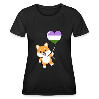 Shiba Inu Herzballon Genderqueer - Frauen Funktions-T-Shirt - Schwarz - Vorne - AI Model Female 172 light (172cm)