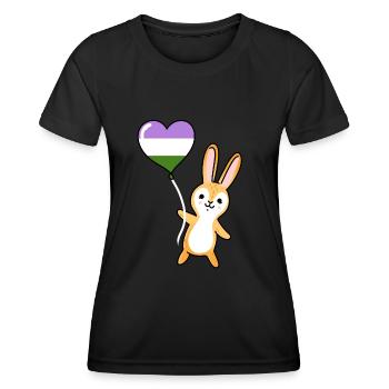 Hase Herzballon Genderqueer Pride - Frauen Funktions-T-Shirt - Schwarz - Vorne - AI Model Female 172 light (172cm)