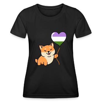 Shiba Inu Genderqueer Pride Heart Balloon - Women's Functional T-Shirt - black - Front - AI Model Female 172 light (172cm)