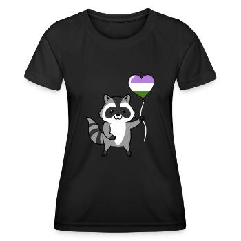 Waschbär Herzballon Genderqueer Pride - Frauen Funktions-T-Shirt - Schwarz - Vorne - AI Model Female 172 light (172cm)