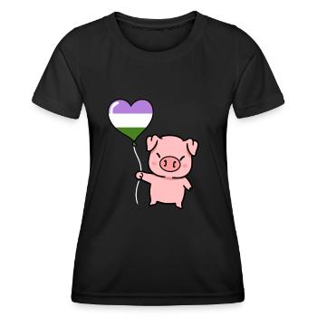 Schwein Herzballon Genderqueer Pride - Frauen Funktions-T-Shirt - Schwarz - Vorne - AI Model Female 172 light (172cm)