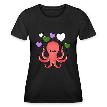 Octopus Heart Balloon Genderqueer Pride - T-shirt sport Femme - noir - Devant - AI Model Female 172 light (172cm)