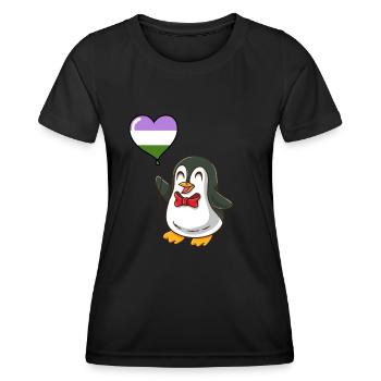 Pinguin Herzballon Genderqueer Pride - Frauen Funktions-T-Shirt - Schwarz - Vorne - AI Model Female 172 light (172cm)