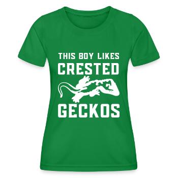 Junge mag Crested Geckos, niedliches Zitat aus - Frauen Funktions-T-Shirt - Kelly Green - Vorne - AI Model Female 172 dark (172cm)