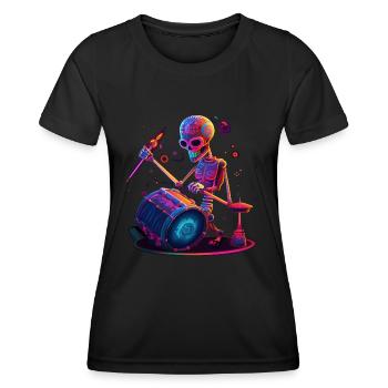 Skelett Schlagzeuger Musik Schlagzeug - Frauen Funktions-T-Shirt - Schwarz - Vorne - AI Model Female 172 light (172cm)