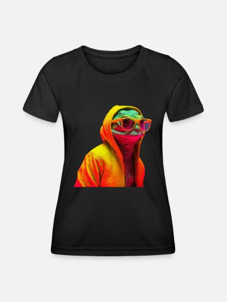 Gecko with Sunglasses Colorful Cool Reptiles - Women's Functional T-Shirt - black