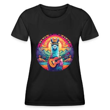 5 de Mayo Party Drinko de Mayo Lama and Guitar - Women's Functional T-Shirt - black - Front - AI Model Female 172 light (172cm)