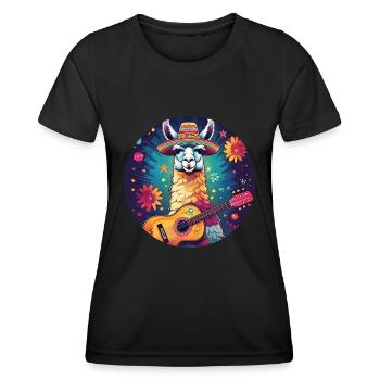 5 de Mayo Party Drinko de Mayo Lama and Guitar - Women's Functional T-Shirt - black - Front - AI Model Female 172 light (172cm)