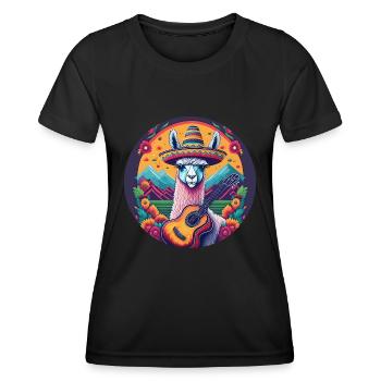 5 de Mayo Party Drinko de Mayo Lama and Guitar - Women's Functional T-Shirt - black - Front - AI Model Female 172 light (172cm)