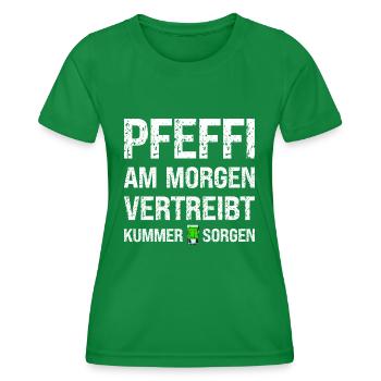 Pfeffi am Morgen Vertreibt kummer & Sorgen - Frauen Funktions-T-Shirt - Kelly Green - Vorne - AI Model Female 172 dark (172cm)