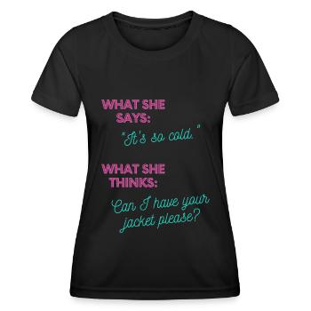 Puis-je avoir votre veste? - T-shirt sport Femme - noir - Devant - AI Model Female 172 light (172cm)