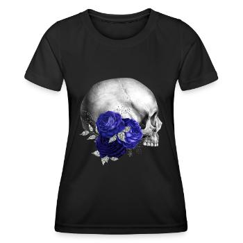 Nacht Blumen Gothik goth Totenkopf Tod Skull Punk - Frauen Funktions-T-Shirt - Schwarz - Vorne - AI Model Female 172 light (172cm)