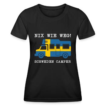 Schweden camper Flagge Spruch Urlaub Reise Lustig - Frauen Funktions-T-Shirt - Schwarz - Vorne - AI Model Female 172 light (172cm)