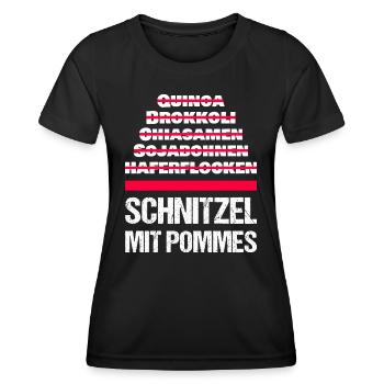 Schnitzel mit Pommes - Frauen Funktions-T-Shirt - Schwarz - Vorne - AI Model Female 172 light (172cm)