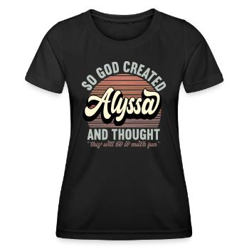 Nom Alyssa Cadeau Anniversaire Dire Drôle - T-shirt sport Femme - noir - Devant - AI Model Female 172 light (172cm)