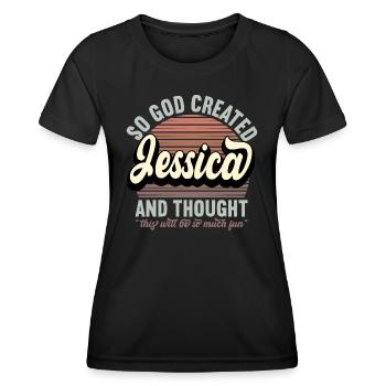 Nom Jessica Cadeau Anniversaire Dire Drôle - T-shirt sport Femme - noir - Devant - AI Model Female 172 light (172cm)