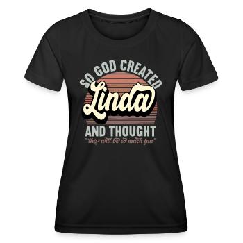 Nom Linda Cadeau Anniversaire Dire Drôle - T-shirt sport Femme - noir - Devant - AI Model Female 172 light (172cm)