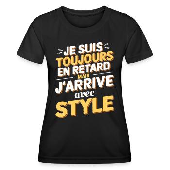 Idée cadeau drôle design retard - T-shirt sport Femme - noir - Devant - AI Model Female 172 light (172cm)
