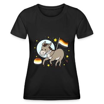 Esel Astronaut Gay Bear Pride - Frauen Funktions-T-Shirt - Schwarz - Vorne - AI Model Female 172 light (172cm)