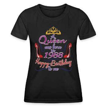A Queen Was Born In 1988 - 34 Years Old Birthday - Women's Functional T-Shirt - black - Front - AI Model Female 172 light (172cm)