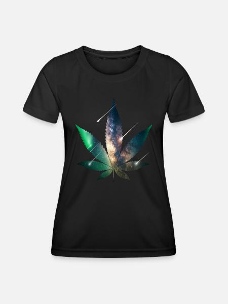 Galaxy Hanfblatt - Cannabis - Weed - Frauen Funktions-T-Shirt - Schwarz