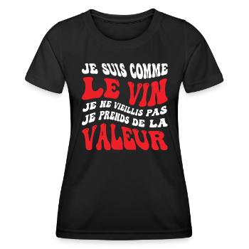Je suis comme le vin je ne vieillis pas je prends - T-shirt sport Femme - noir - Devant - AI Model Female 172 light (172cm)