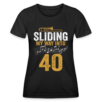Trombone glissant mon chemin vers mon 40e anniversaire - T-shirt sport Femme - noir - Devant - AI Model Female 172 light (172cm)