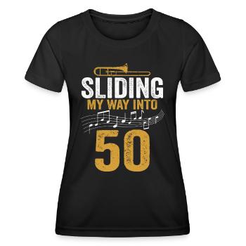 Trombone glissant mon chemin vers mon 50e anniversaire - T-shirt sport Femme - noir - Devant - AI Model Female 172 light (172cm)