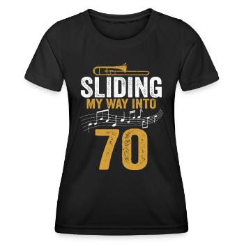 Trombone glissant mon chemin vers le 70e anniversaire - T-shirt sport Femme - noir - Devant - AI Model Female 172 light (172cm)