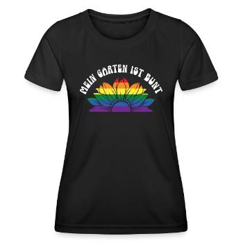 Mein Garten ist bunt LGBT Regenbogen Blume Gays - Frauen Funktions-T-Shirt - Schwarz - Vorne - AI Model Female 172 light (172cm)