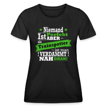 Trainspotter, Eisenbahn und Zug Fan - Frauen Funktions-T-Shirt - Schwarz - Vorne - AI Model Female 172 light (172cm)
