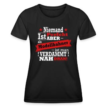 Modellbahner, Eisenbahn und Zug Fan - Frauen Funktions-T-Shirt - Schwarz - Vorne - AI Model Female 172 light (172cm)