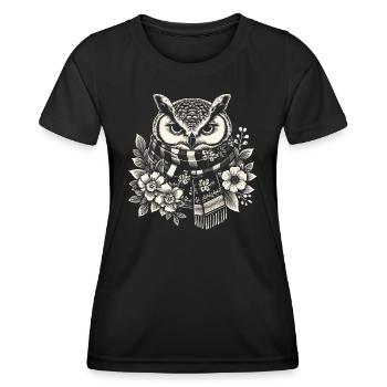 Winter Eule mit Schal - Frauen Funktions-T-Shirt - Schwarz - Vorne - AI Model Female 172 light (172cm)