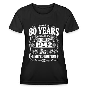 80 Jahre - geboren im Februar 1942 - Frauen Funktions-T-Shirt - Schwarz - Vorne - AI Model Female 172 light (172cm)