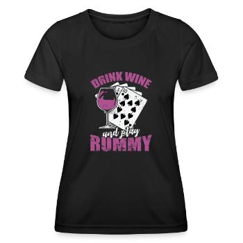 Drink Wine and play Rummy Card Game Romme - Women's Functional T-Shirt - black - Front - AI Model Female 172 light (172cm)