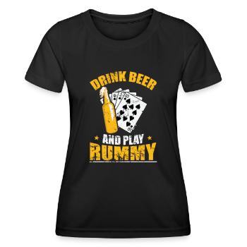 Drink Beer and play Rummy Card Game Romme - Women's Functional T-Shirt - black - Front - AI Model Female 172 light (172cm)