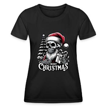 Spooky Santa Claus Skull with Parcel - Women's Functional T-Shirt - black - Front - AI Model Female 172 light (172cm)