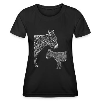 Two small donkeys with Wuschelfell long-eared - Women's Functional T-Shirt - black - Front - AI Model Female 172 light (172cm)