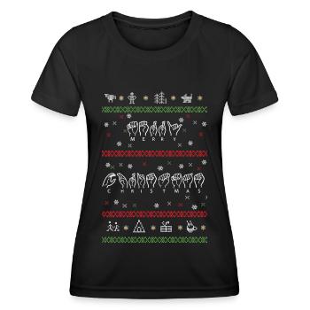 Merry Christmas Sweatshirt in Gebärdensprache - Frauen Funktions-T-Shirt - Schwarz - Vorne - AI Model Female 172 light (172cm)