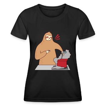 Paresseux cuisinant, s'endormant, ironique, - T-shirt sport Femme - noir - Devant - AI Model Female 172 light (172cm)