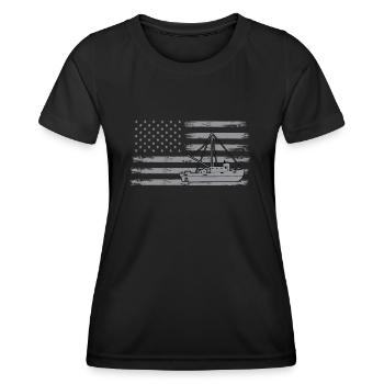 Fischkutter USA Fahne - Frauen Funktions-T-Shirt - Schwarz - Vorne - AI Model Female 172 light (172cm)