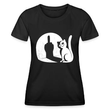 Fuck You - Chat - Doigt d’honneur - Voir le panneau - T-shirt sport Femme - noir - Devant - AI Model Female 172 light (172cm)