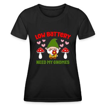 Low Battery Need More Gnomes Lawn Gnome Fun Gift - Women's Functional T-Shirt - black - Front - AI Model Female 172 light (172cm)