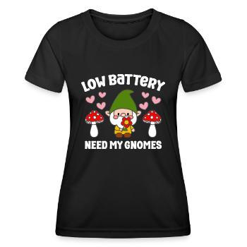 Low Battery Need More Gnomes Funny Gardening Gnome - Frauen Funktions-T-Shirt - Schwarz - Vorne - AI Model Female 172 light (172cm)