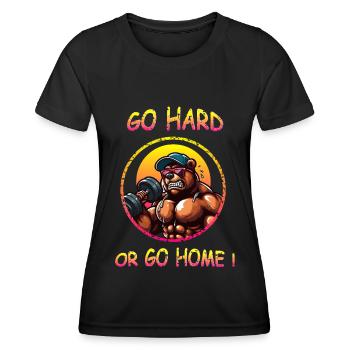 lustig go hard Bodybuilder Gym Kraftsportler Sport - Frauen Funktions-T-Shirt - Schwarz - Vorne - AI Model Female 172 light (172cm)