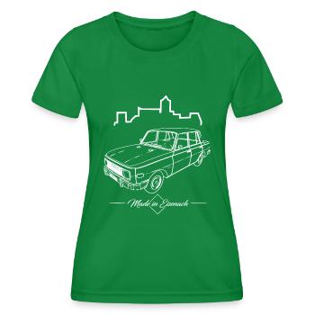 Wartburg 353 - Made in Eisenach - Kult der DDR - Frauen Funktions-T-Shirt - Kelly Green - Vorne - AI Model Female 172 dark (172cm)