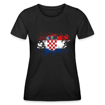 Kroatien Flagge Farbklecks Adria Zagreb Kroatisch - Frauen Funktions-T-Shirt - Schwarz - Vorne - AI Model Female 172 light (172cm)
