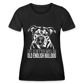 OLD ENGLISH BULLDOG life is better OEB Wilsigns - Frauen Funktions-T-Shirt - Schwarz - Vorne - AI Model Female 172 light (172cm)
